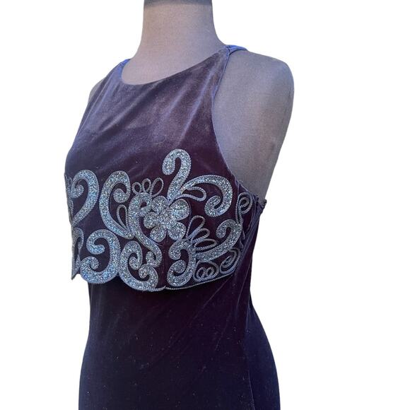 Vtg 90s Stretch Velvet Glittery Whimsigoth Fairy Regency Maxi Dress 9/10 NWT - Picture 3 of 9